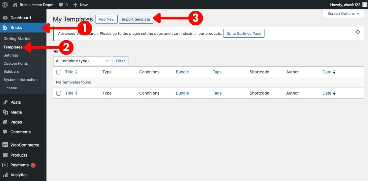 How to import Backend Template 1